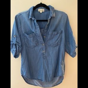 Cloth & Stone Chambray Pleated Back Shirt Top Small